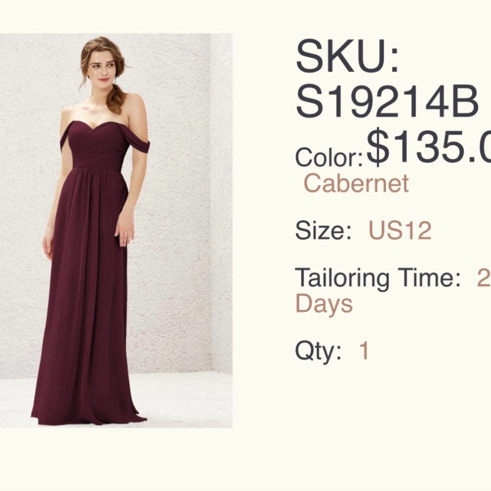 Stacees NWT Off-Shoulder Burgundy full length bridesmaid/formal dress